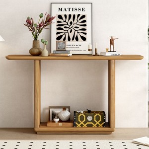 CAVINAS Minimalist Console Table with Curved Corners,Entryway Table with U-Base Design and Natural Wood Veneer for Living Room - 1 of 4