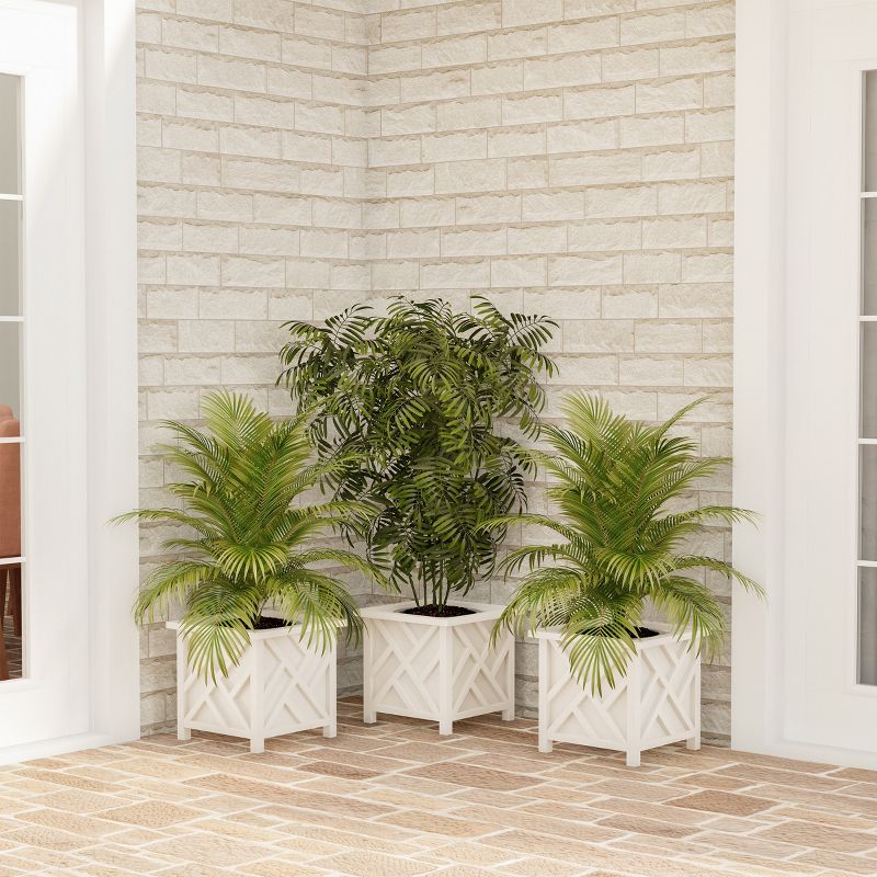 Nature Spring Lattice Design Planter Box – 14.75-Inch-Square Decorative Outdoor Flower or Plant Pot – White, 4 of 5