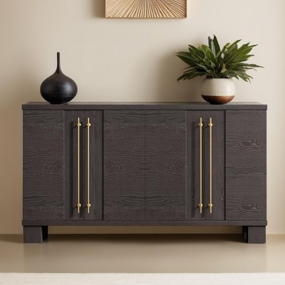 60" Buffet Sideboard Cabinet with Adjustable Shelves,Wood Buffet Table Cabinet with Gold Handles and Solid Wood Leg - Leovsnove