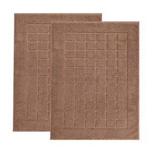 Cotton Solid Absorbent Thick Checkered Grid Washable Bath Mats, Set of 2 by Blue Nile Mills - 1 of 4