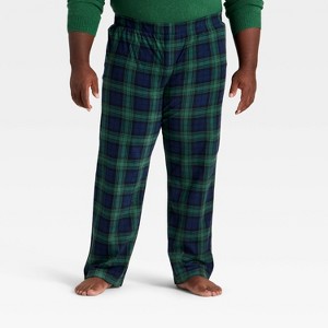 Men's Plaid Microfleece Holiday Matching Family Pajama Pants - Wondershop™ Navy Blue - 1 of 4