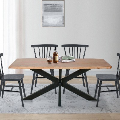 79" Rectangular Live Edge Mango Wood Dining Table with Black Crossed Legs