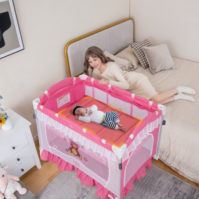 Infans Portable Baby Playpen Crib Cradle Bassinet Changing Pad Mosquito Net Toys w Bag