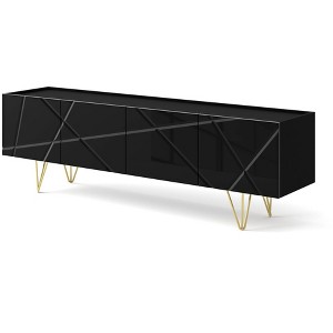 Homlando Space TV Stand 4D - Made in EU Furniture - Modern and Functional Design – Minimalist TV Stand Milled Fronts and Gold Metal Accent - 1 of 4