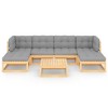 vidaXL 7 Piece Patio Lounge Set with Cushions Solid Wood Pine - Natural, Cushion Included - 3 of 4