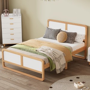 ALEXOUN Modern Style Solid Wood Platform Bed with Headboard and Slats Support for Kids,Teens,Adults,No Need Box Spring,Walnut and White - 1 of 4