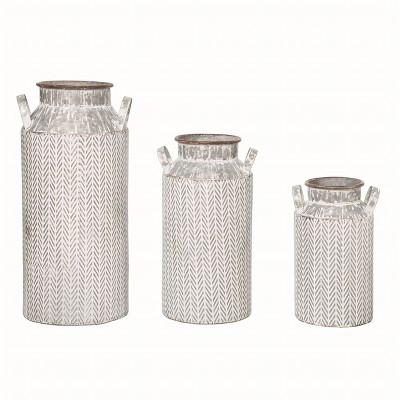Transpac Set of 3 Off-White Harvest Herringbone Metal Jugs 17.25 in Decorative Fall Thanksgiving Containers
