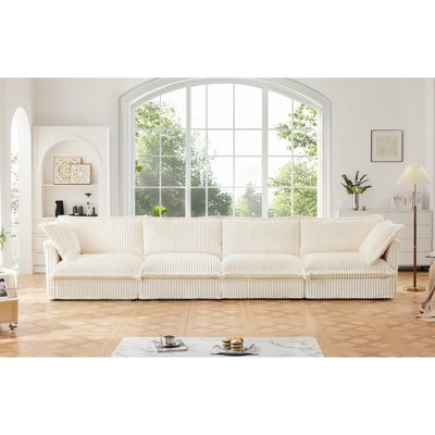 NicBex Couches for Living Room 4 Seater Deep Seat Comfy Sofa Couch Modern Corduroy Upholstered Slipcovered Sofa Couch, Cream