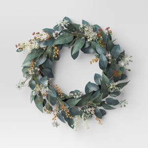 Wreath Green/Floral Wreath - Threshold™ - 1 of 3