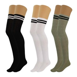 3 Pairs Women’s Colorful Thigh-High Over-the-Knee Boot Socks – Soft, Stretchy, Warm Knitted Stockings, Size 5-10 - 1 of 2