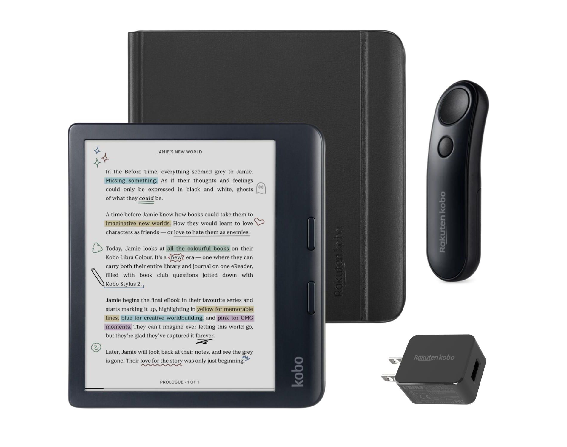 Kobo Libra Colour (Black) eReader with Notebook SleepCover & Black Remote Bundle