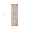 8' Coral And Blue Oriental Runner Rug - 3 of 4