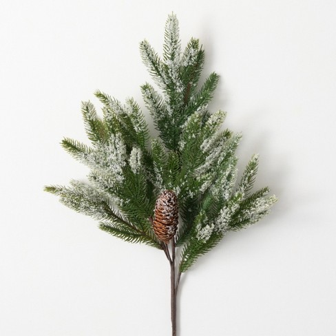 Artificial Frosted Pine & Pinecone Stem Green 30