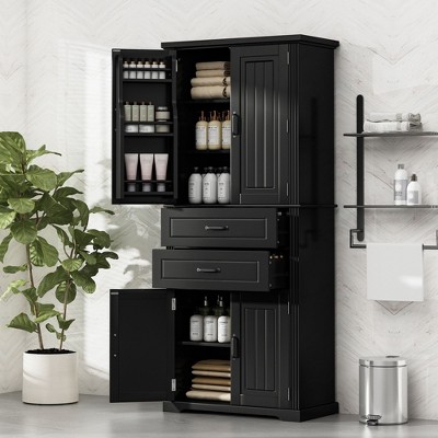 PAGED Storage Cabinet 32.6" Bathroom Organizer with 3 Drawers, Adjustable Shelves and 3 Doors, Freestanding Office Storage Unit for Room