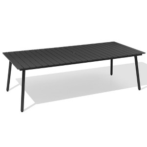 Crestlive Products Outdoor Dining Table Patio Dining Table with Wooden-Like Top and Aluminum Frame, Rectangular Table with Umbrella Hole - 1 of 4