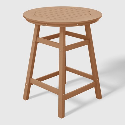 Teak 35" Round HDPE Outdoor Counter Height Bistro Table with Umbrella Hole
