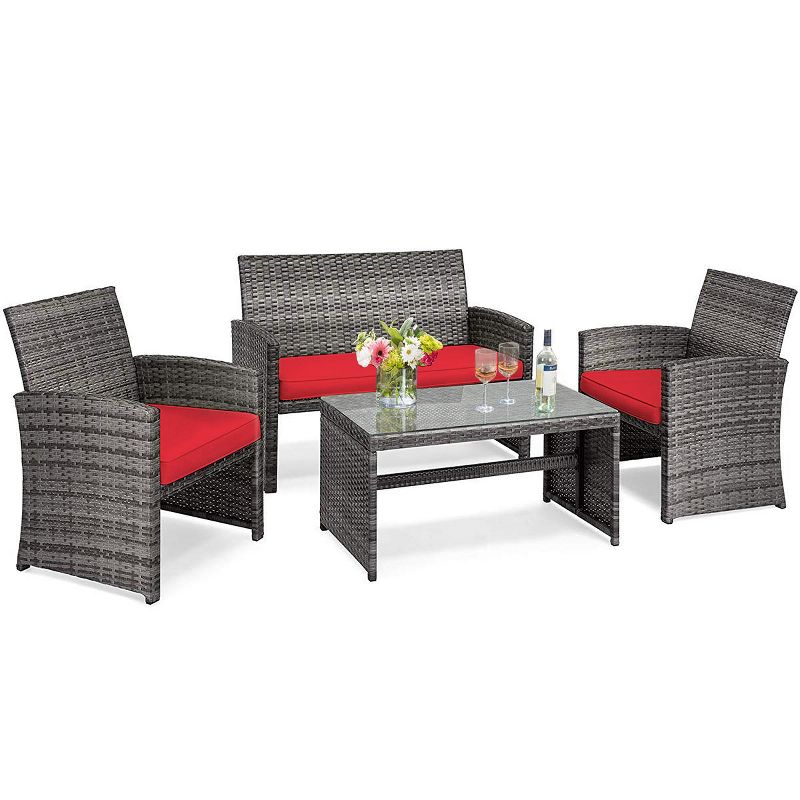 Tangkula 4-Piece Outdoor Patio Furniture Set Rattan Wicker Conversation Sofa Set, 5 of 8