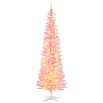HOMCOM 7' Tall Pre-Lit Slim Noble Fir Artificial Christmas Tree with Realistic Branches, 200 Warm White LED Lights and 499 Tips