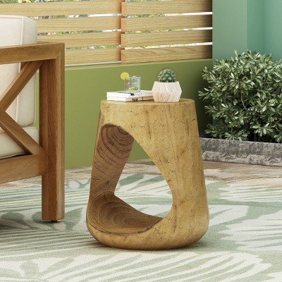 1 Piece Indoor Hollow Round Side Table,Magnesium Oxide Coffee Table With Imitation Wood Texture Tabletop,No Assembly-Coolbibila