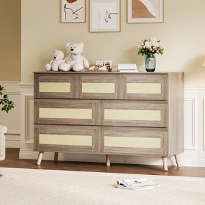 Rattan 7 Drawer Dresser for Bedroom,Large Double Dresser with Deep Drawers,Wooden Drawers with Wide Top - 1 of 4