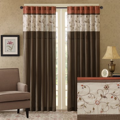 Spice Embroidered Ground Length Blackout Curtain Panel
