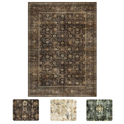 Elegant Washable Floral Rug – Non-Slip Low Pile Carpet for Living Room, Bedroom, Entryway & Kitchen