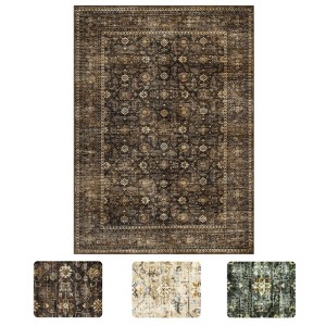 Elegant Washable Floral Rug – Non-Slip Low Pile Carpet for Living Room, Bedroom, Entryway & Kitchen - 1 of 4
