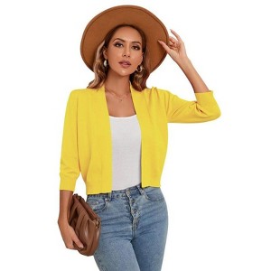 Coolmee Women's 3/4 Sleeve Cropped Cardigan Knit Sweaters Lightweight Open Front Shrug Bolero - 1 of 4
