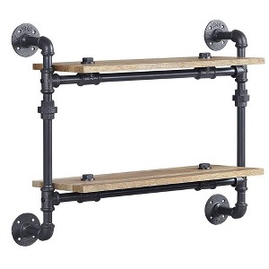24" Brantley Decorative Bookshelf Oak Sandy Black Finish - Acme Furniture: Metal Frame, 2 Fixed Shelves, Open Back Design - 1 of 4