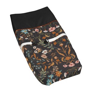 Sweet Jojo Designs Girl Changing Pad Cover Boho Floral Wildflower Black Orange and Blue - 1 of 4