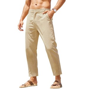 COOFANDY Men's Cotton Linen Pants Elastic Waist Lightweight Casual Pants Relaxed Fit Yoga Beach Pants with Pockets - 1 of 4