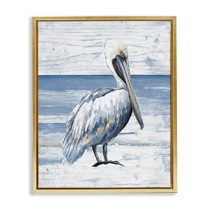 Stupell Industries Rustic Plank Pattern Pelican Black Framed Floater Canvas Wall Art - 1 of 4