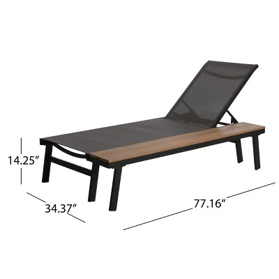 Gray Mesh and Aluminum Outdoor Chaise Lounge with Side Table