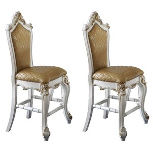 Kumasinova Butterscotch&Antique Pearl Bar Stools Set of 2,Counter Stools with Queen Anne Legs,Counter Height Bar Stools for Dining&Kitchen,Brown+White - 1 of 4