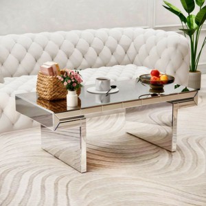 47.3" Modern Mirrored Coffee Table with Fluted Tempered Glass,Rectangular Glam Sofa Table for Living Room–The Pop Home - 1 of 4