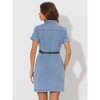 Allegra K Women's Collar Roll Up Short Sleeve Belted Button-Up Denim Shirt Dresses - 4 of 4