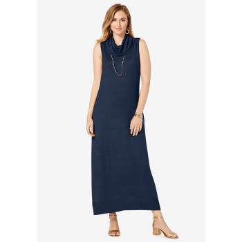 Jessica London Women's Plus Size Two Piece Sleeveless Tunic Top Capri Pants  Linen Blend Set - 12, Navy Blue 