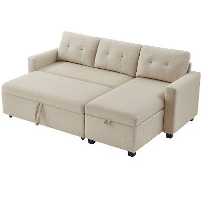 VYNXARIA Upholstered Pull Out Sectional Sofa with Storage Chaise, Convertible Corner Couch