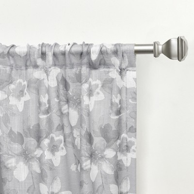 Gray Floral Light Filtering Sheer Rod Pocket Curtain Panels, 54" x 84" Set of 2