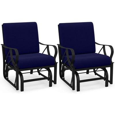 Costway 2 PCS Patio Rocking Chair with Cushion Heavy-Duty Metal Frame Smooth Glider Outdoor Navy