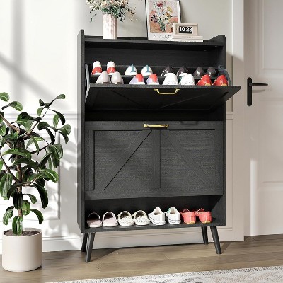 Munora - Large 2-Drawer Freestanding Shoe Cabinet with Open Shelf - Anti-Tipping, Fits 13" Men's Shoes - Hallway/Entryway