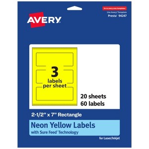 Avery Neon Yellow Paper Labels, 2.5" x 7" Rectangle - 1 of 4