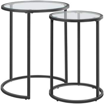 Yaheetech Round Nesting End Table Set with Metal Frame and Glass Top for Living Room