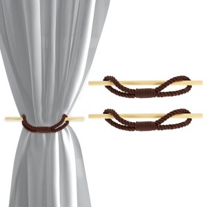 Unique Bargains Cotton Hand-Woven Decorative Drape Curtain Tiebacks with Wood Club - 1 of 4