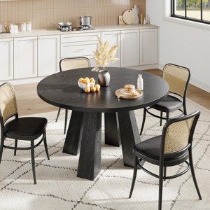 Round Dining Table for 4-6, 47" Wood Kitchen Dinner Table with Sturdy Base Pedestal for Living Room, Apartment - 1 of 4