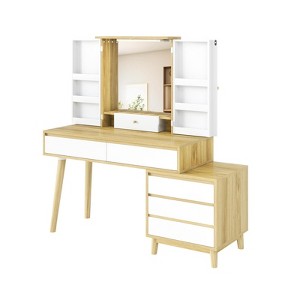 GustoWave Vanity Benches, Makeup Vanity Desk with LED Mirror, 3 Color Lighting Modes, Adjustable Brightness, 6 Storage Drawers, Dressing Table - 1 of 4