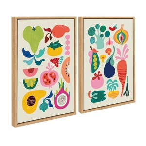Kate & Laurel All Things Decor 18"x24" 2pc Sylvie Fruits and Veggies Framed Canvas Art by Rachel Lee Set Natural - 1 of 4