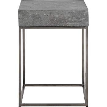 Uttermost Modern Industrial Stainless Steel Square Accent Table 14" Wide Gray Concrete Tabletop for Living Room Bedroom Entryway