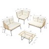 4-Piece L-Shaped Outdoor Wicker Conversation Sofa Set, Boho Detachable Lounger with Thick Cushions & Glass Side Table - 2 of 4