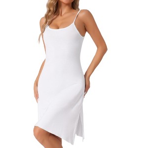 cheibear Women's Camisole Mid Length Sleeveless Side Slit Sleep Nightgown - 1 of 4